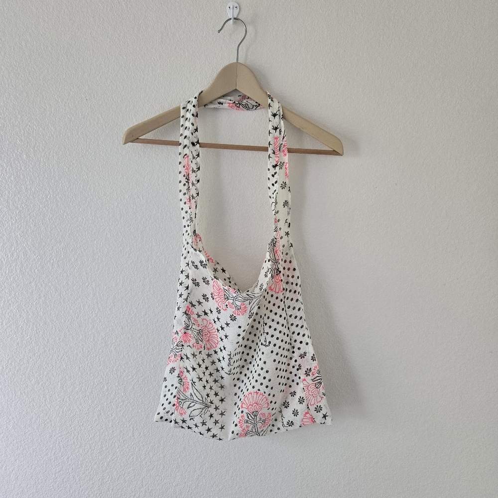 Free People Pink and‎ Black Floral Cotton Fabric Shoulder Bag New